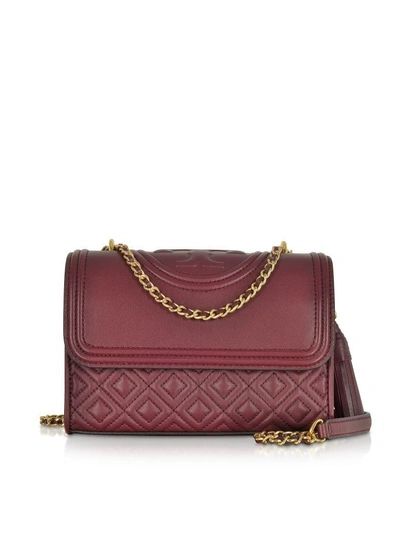 Shop Tory Burch Fleming Imperial Garnet Leather Small Convertible Shoulder Bag In Burgundy