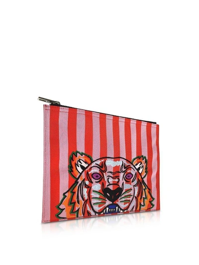 Shop Kenzo Flamingo Pink Stripe Canvas A4 Tiger Clutch