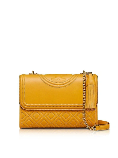 Shop Tory Burch Fleming Quilted Leather Small Convertible Shoulder Bag In Yellow