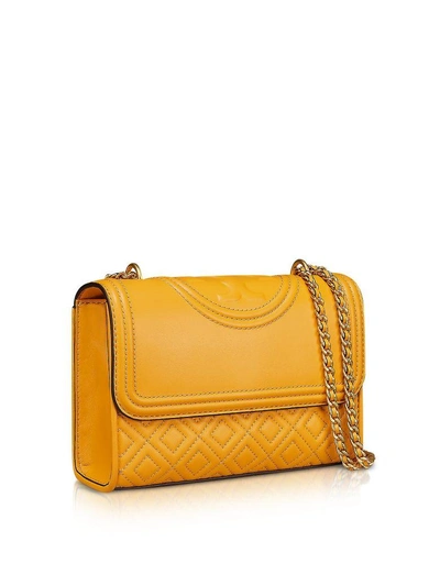Shop Tory Burch Fleming Quilted Leather Small Convertible Shoulder Bag In Yellow