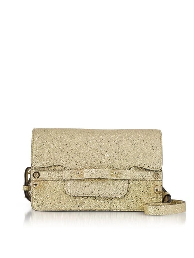 Shop Red Valentino Platinum Crackled Metallic Leather Flap Top Crossbody Bag