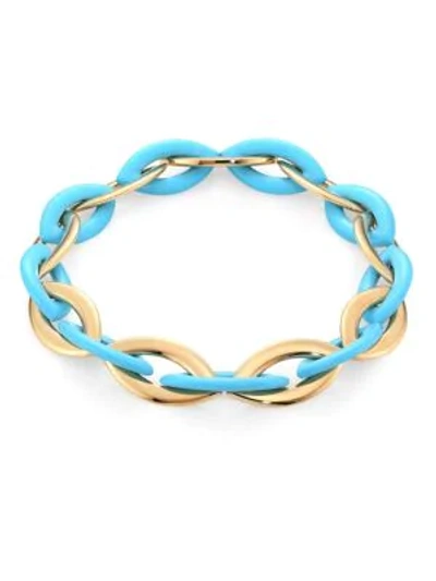 Shop Vhernier Doppio Senso 18k Rose Gold & Turquoise Chain Link Necklace In Blue