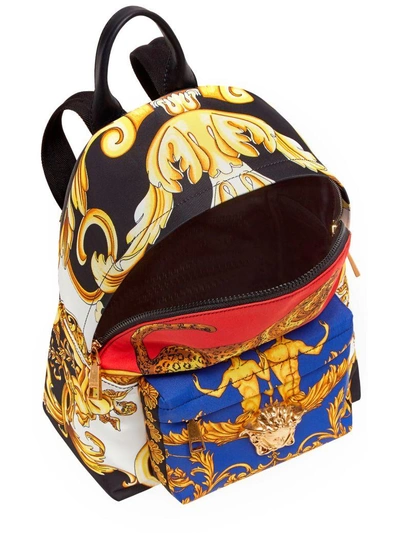 Shop Versace Palazzo Signature Pillow Talk-print Leather And Nylon Back Pack In Multi