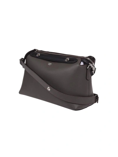 Shop Fendi Studded Shoulder Bag In F03bl Carbone+grigio Polvere+mlc+p