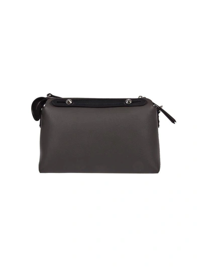 Shop Fendi Studded Shoulder Bag In F03bl Carbone+grigio Polvere+mlc+p