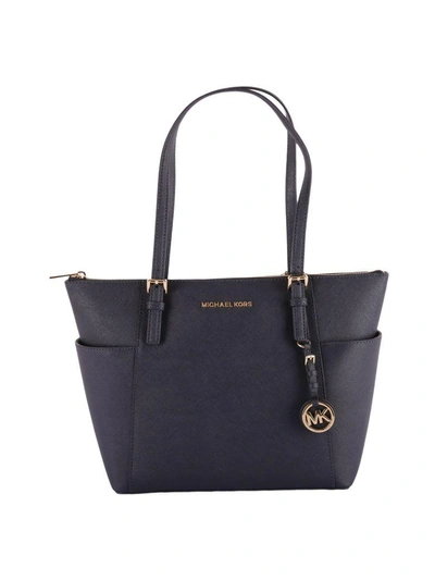 Shop Michael Michael Kors Jet Set Saffiano Leather Tote In Admiral