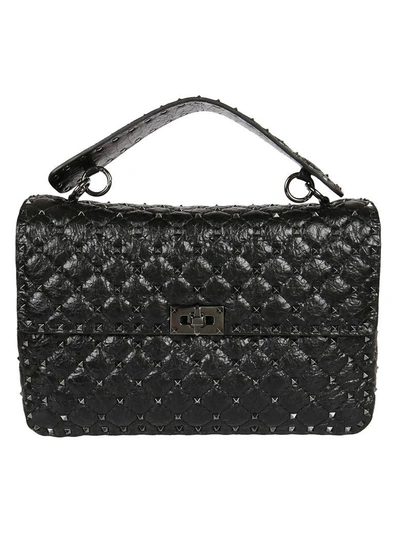 Shop Valentino Quilted Studded Tote In 0no Nero