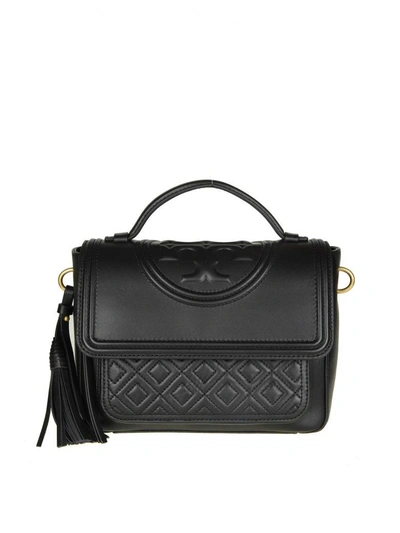 Shop Tory Burch "fleming Satchel" In Black Color Leather