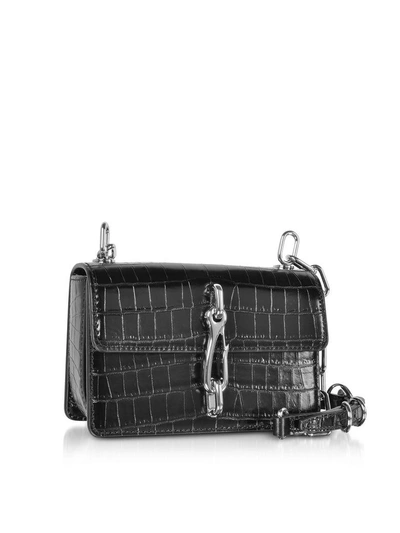 Shop Alexander Wang Black Croco Embossed Leather Hook Small Xbody Bag