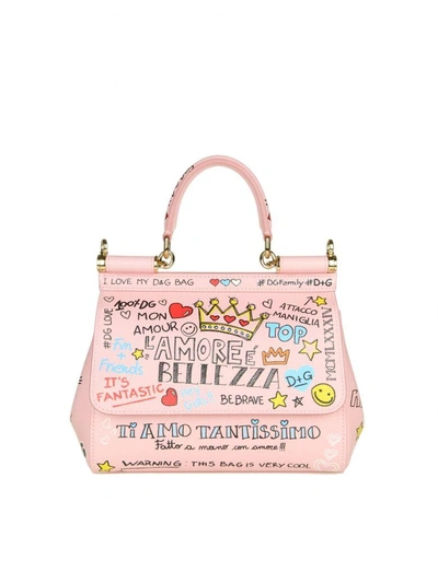 Shop Dolce & Gabbana Sicily Shoulder Bag In Small Leather With Murales Prin In Pink