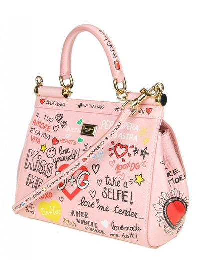 Shop Dolce & Gabbana Sicily Shoulder Bag In Small Leather With Murales Prin In Pink