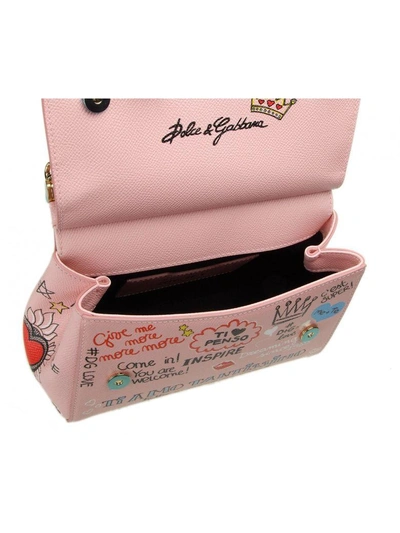 Shop Dolce & Gabbana Sicily Shoulder Bag In Small Leather With Murales Prin In Pink