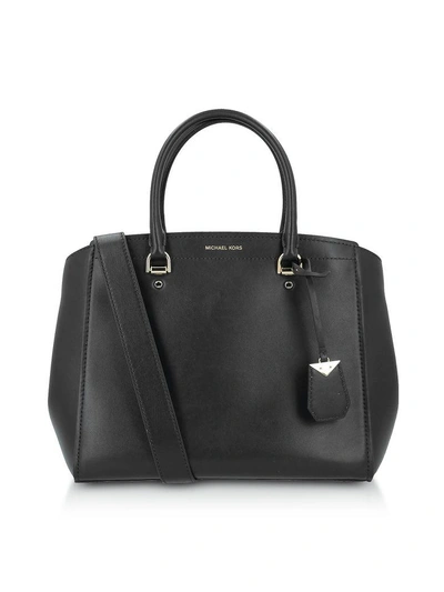 Shop Michael Kors Soft Polished Leather Benning Large Satchel Bag In Black