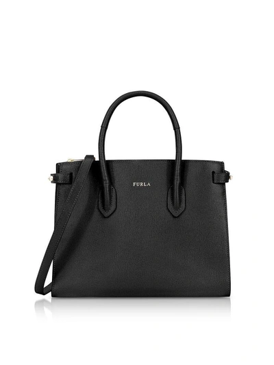 Shop Furla Onyx Leather E/w Pin Small Tote Bag In Black