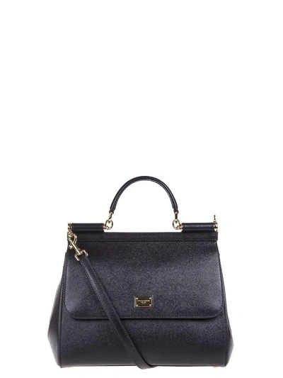 Shop Dolce & Gabbana Miss Sicily Black Dauphine Leather Bag