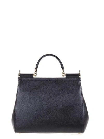 Shop Dolce & Gabbana Miss Sicily Black Dauphine Leather Bag