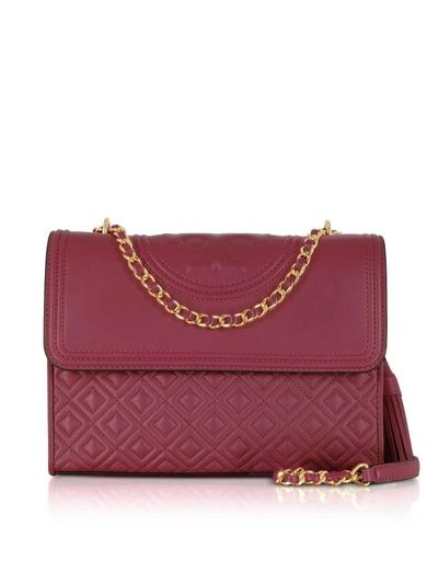 Shop Tory Burch Fleming Imperial Garnet Leather Convertible Shoulder Bag In Burgundy