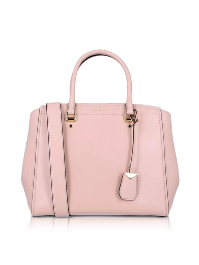 Shop Michael Kors Soft Polished Leather Benning Large Satchel Bag In Pale Pink
