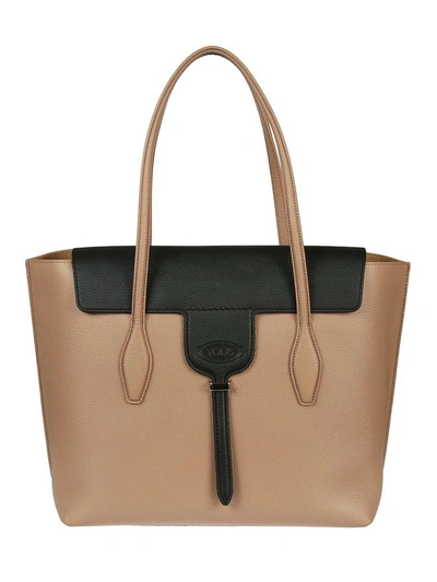 Shop Tod's Joy Medium Tote In Tabacco Chiaro/nero