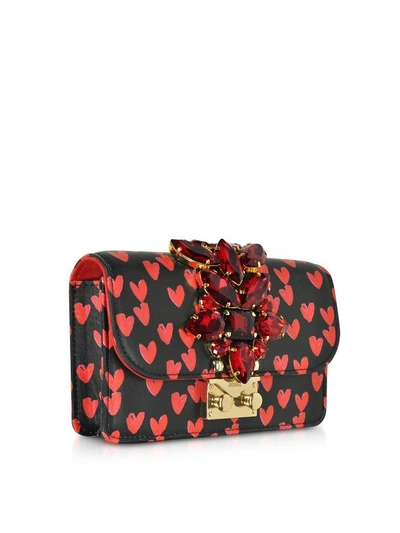 Shop Gedebe Mini Cliky Nappa Printed Red Hearts Clutch W/chain Strap In Black