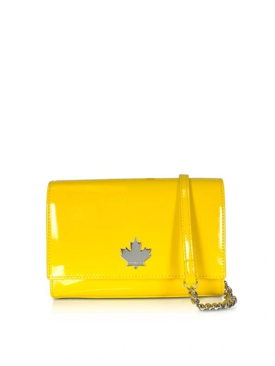 Shop Dsquared2 Eco Patent Leather Logo Shoulder Bag In Yellow