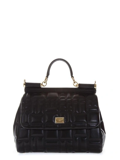 Shop Dolce & Gabbana Sicily Medium Black Quilted Leather Bag