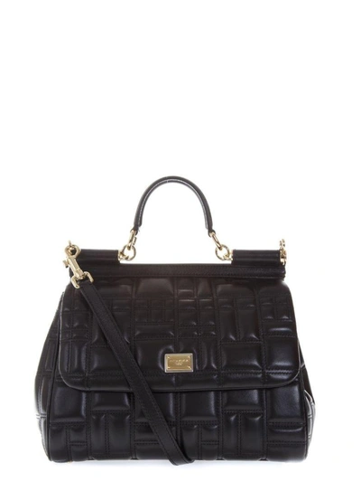 Shop Dolce & Gabbana Sicily Medium Black Quilted Leather Bag