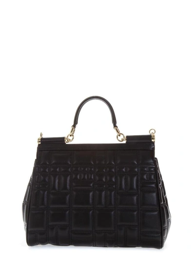 Shop Dolce & Gabbana Sicily Medium Black Quilted Leather Bag