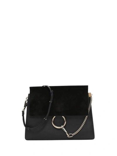 Shop Chloé Black Leather And Suede Faye Shoulder Bag