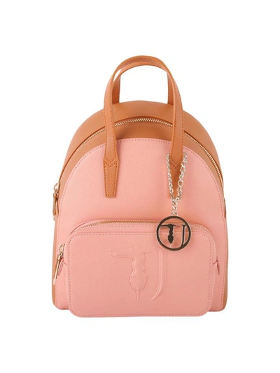 Shop Trussardi Ischia Saffiano Faux Leather Backpack In Camel - Pink