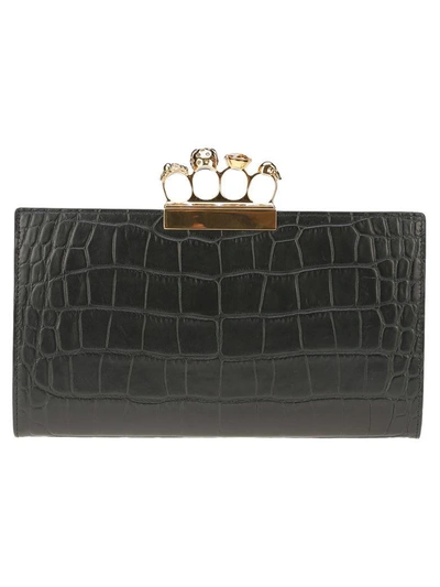 Shop Alexander Mcqueen Four Ring Flat Pouch In Black