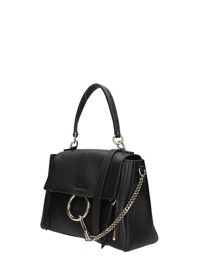 Shop Chloé Faye Day Small Black Grained Leather Shoulder Bag