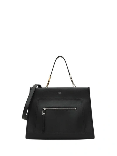 Shop Fendi Black Leather Runaway Regular Tote Bag In Nero