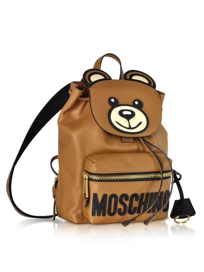 Shop Moschino Brown Leather Teddy Bear Backpack