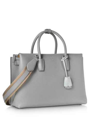 Shop Mcm Milla Ash Grey Leather Large Tote Bag In Light Gray