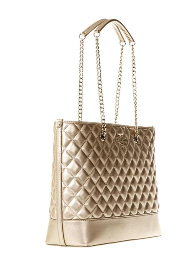 Shop Love Moschino Quilted Leather Shopper In Gold