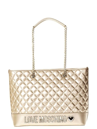 Shop Love Moschino Quilted Leather Shopper In Gold