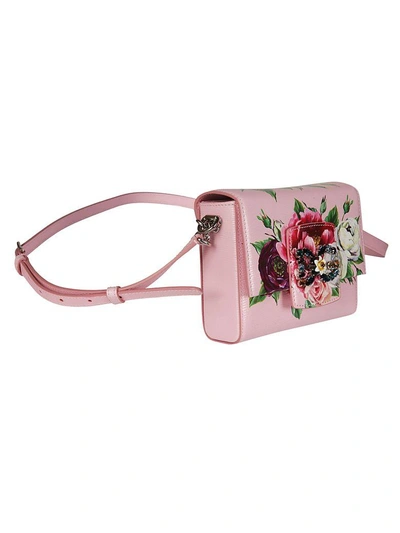 Shop Dolce & Gabbana Floral Rhinestone Logo Shoulder Bag In Confetto