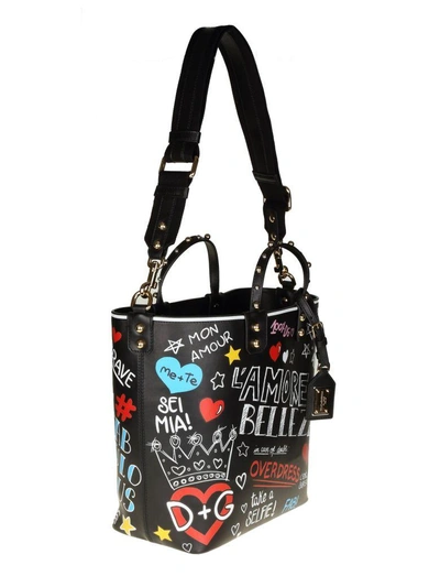 Shop Dolce & Gabbana Beatrice Shopping In Calf With Murales Print In Black