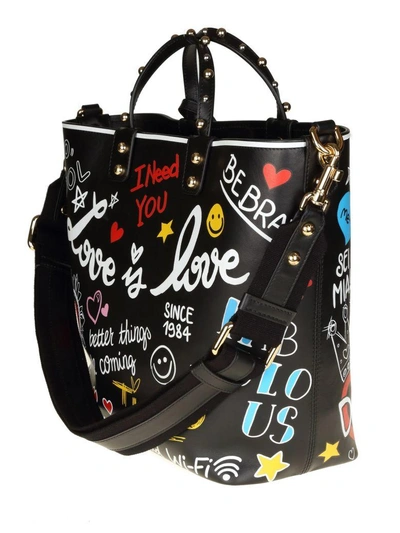 Shop Dolce & Gabbana Beatrice Shopping In Calf With Murales Print In Black