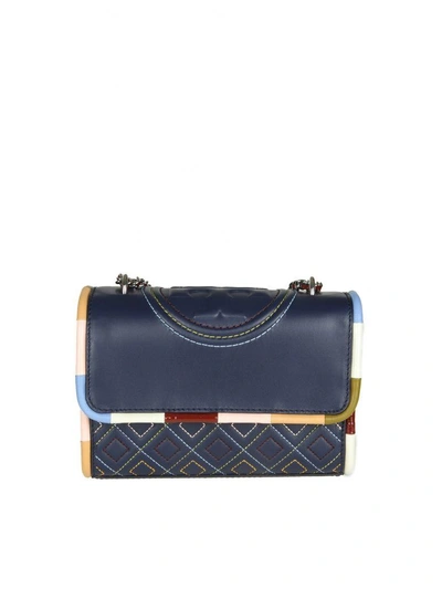 Shop Tory Burch "flaming Piping Small" In Blue Leather In Navy