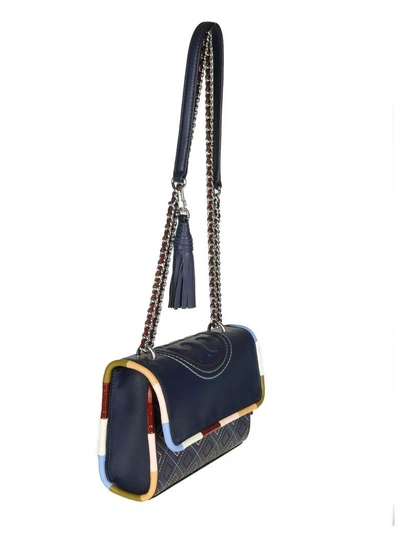 Shop Tory Burch "flaming Piping Small" In Blue Leather In Navy