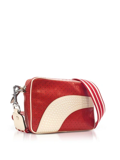 Shop Red Valentino Strawberry/milk White Perforated Leather Crossbody Bag W/studs