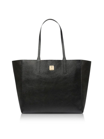 Shop Mcm Medium Metallic Leather Wandel Reversible Koppelene Shopper In Black