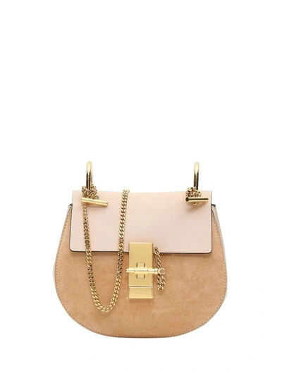 Shop Chloé Leather And Suede Drew Mini Shoulder Bag In Cement Pink