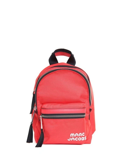 Shop Marc Jacobs Treck Pack Mini Leather-trimmed Nylon Backpack In Rosso