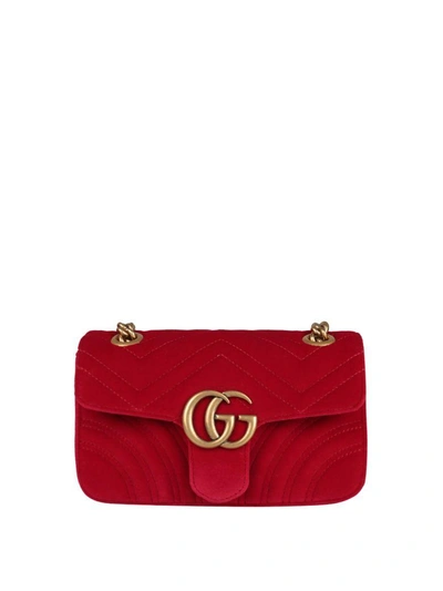Shop Gucci Gg Marmont Mini Velvet Bag In Rosso