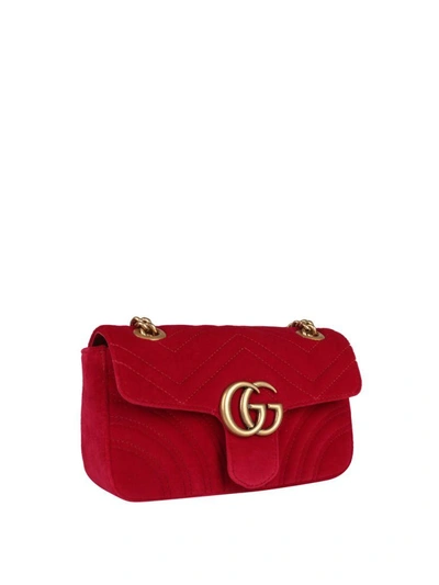 Shop Gucci Gg Marmont Mini Velvet Bag In Rosso