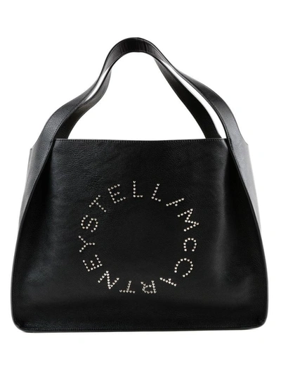 Shop Stella Mccartney Small Studded Logo Tote In Black