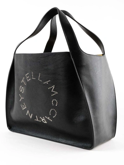Shop Stella Mccartney Small Studded Logo Tote In Black